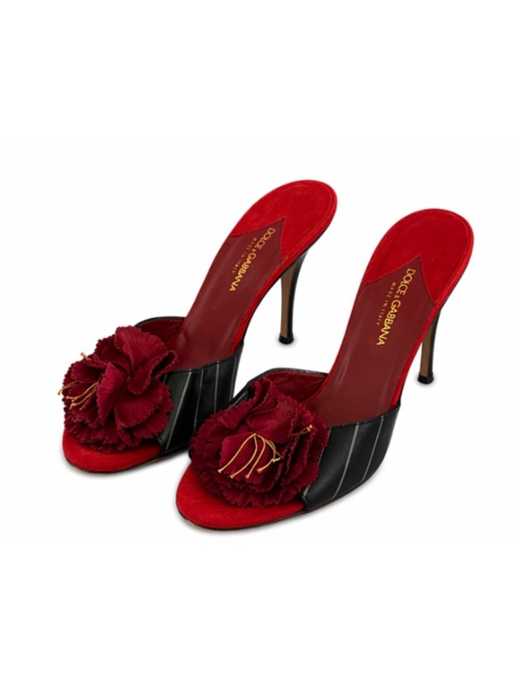 Dolce & Gabbana Red & Black Floral Mules Size 38/8 - Picture 2 of 7